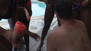 Beauty strap-on wielding ebony chicks ravage white bro