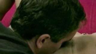 Dark Haired Goddess blows stud's penis then he licks her pussy