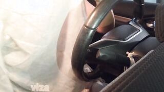 Outdoor masturbation into vehicle park, long jugs women