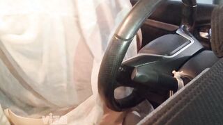 Outdoor masturbation into vehicle park, long jugs women
