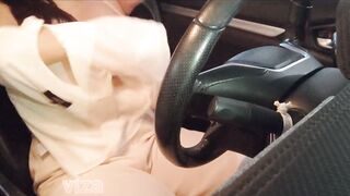 Outdoor masturbation into vehicle park, long jugs women