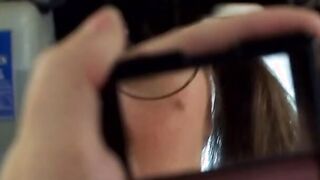 babe young dark hair takes a load on her glasses after getting