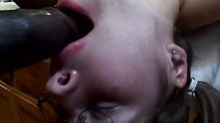 babe young dark hair takes a load on her glasses after getting