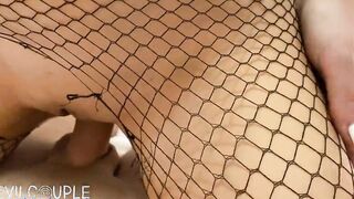 Cutie cunt with mouth inside Fishnet stocking Masturbates herself
