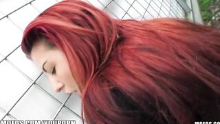 Hot red head amateur is nailed into a park for some money