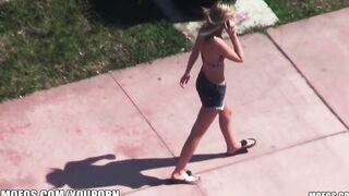 FIT blonde beauty is invited over by her plowed buddy