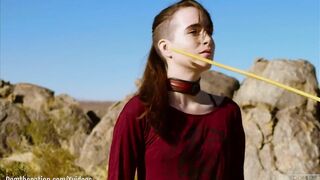 Thin, hardcore submissive masochist Brooke Johnson drinks piss, gets a rough caning, and got a severe sitting on face rimjob session on the desert rocks of Joshua Tree inside this Domthenation documentary
