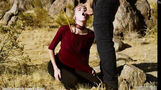 Thin, hardcore submissive masochist Brooke Johnson drinks piss, gets a rough caning, and got a severe sitting on face rimjob session on the desert rocks of Joshua Tree inside this Domthenation documentary