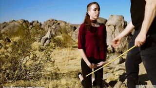 Thin, hardcore submissive masochist Brooke Johnson drinks piss, gets a rough caning, and got a severe sitting on face rimjob session on the desert rocks of Joshua Tree inside this Domthenation documentary