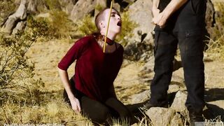 Thin, hardcore submissive masochist Brooke Johnson drinks piss, gets a rough caning, and got a severe sitting on face rimjob session on the desert rocks of Joshua Tree inside this Domthenation documentary