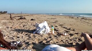 Perfect dark haired amateur blows and fucks at the beach