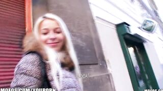 Platinum blonde Czech chick is picked up into the street and paid to banged