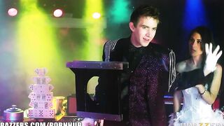 Failed Magician Fucks his new Big Titted Blonde Assistant on Stage