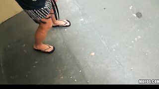 Beautfiul blonde girlfriend is talked inside stripping inside outdoor