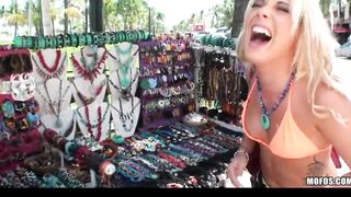 Beautfiul blonde girlfriend is talked inside stripping inside outdoor