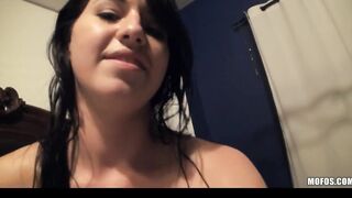 HOT long-butt dark haired is caught into the shower on tape