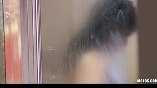 HOT long-butt dark haired is caught into the shower on tape