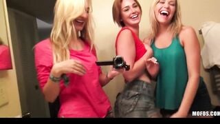 3 GODDESS & turned on college girls invite some men over for an group sex