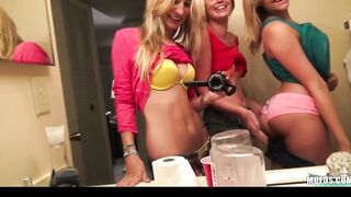 3 GODDESS & turned on college girls invite some men over for an group sex