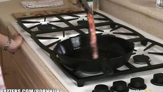 Big Boobed Blonde Ex-Wife Helps her Man Celebrate Steak & a Head Day