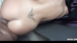Adorable slim Czech dark hair cashier is paid for extreme sex at work
