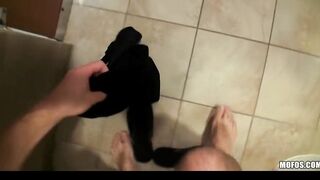 Cutie bikini-clad Hispanic tries anal sex into a outdoor toilet