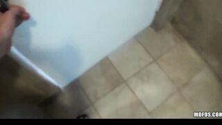 Cutie bikini-clad Hispanic tries anal sex into a outdoor toilet