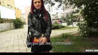 Playful red head gets naked into outdoor & is convinced to try anal sex