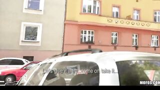 Beauty young Czech red head is paid to strip down and screwed inside outdoor