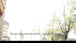 Beauty young Czech red head is paid to strip down and screwed inside outdoor