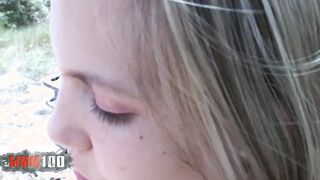 Slim blonde nailed by a older pervert inside the wood