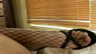Finger Fuck her snatch through the panty hole on a white sofa