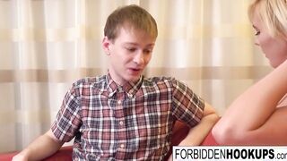 Big Boobed blonde gets fuck by her step-brother’s long dick