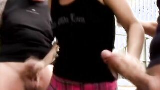 Adorable teenie punk hoe with african hair into school girl outfit double penetration'd