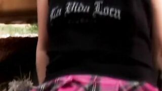 Adorable teenie punk hoe with african hair into school girl outfit double penetration'd