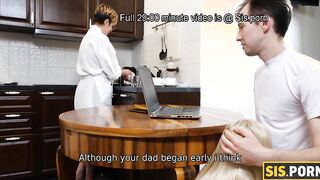 SISPORN. Freaky bro stretches adorable stepsister behind stepmom