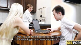 SISPORN. Freaky bro stretches adorable stepsister behind stepmom