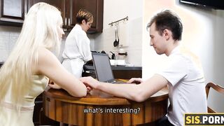 SISPORN. Freaky bro stretches adorable stepsister behind stepmom