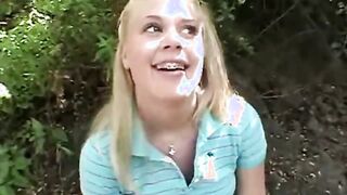 Little Summer rubbing breasts and finger fucked inside the forest