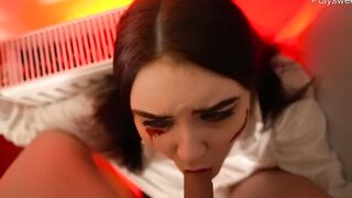 He caught up with her and screwed her inside the mouth