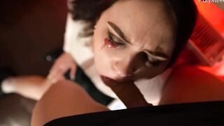 He caught up with her and screwed her inside the mouth