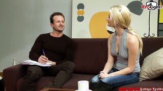 Petite blonde with big legs got a jizzed on her tiny titties