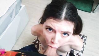 Deep Throat training for submissive depraved sex sub with hands and foot bound, cum into mouth smallow