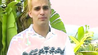 Blonde lovers boned on the patio