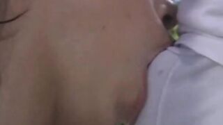 Small little dark hair whore gets 2 hands inside her snatch