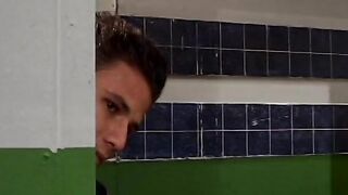 Black college girl into the changing room ended with facial