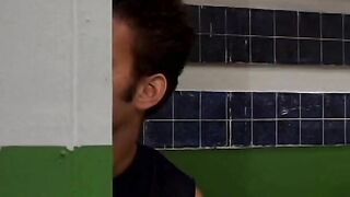 Black college girl into the changing room ended with facial