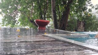Masturbation into the rain into outdoors pool Freaky huge booty
