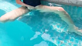 Lusty blondy masturbation her bald snatch public