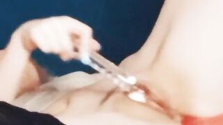 Slim blonde with cat ears has anal sex with a sex toy